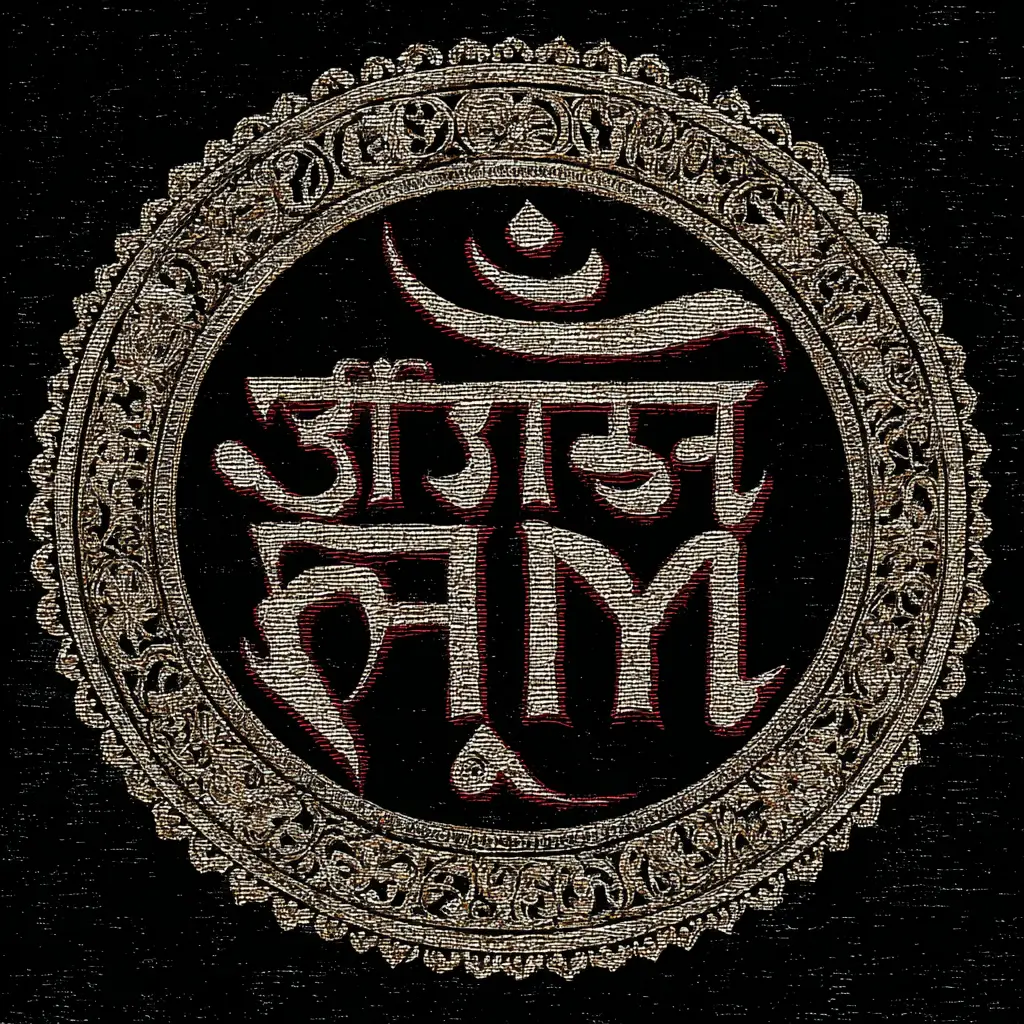 Illustration du mantra Om Aim Hrim Shrim Klim Krim Dum Gam le mantra des bija syllabes sacrées