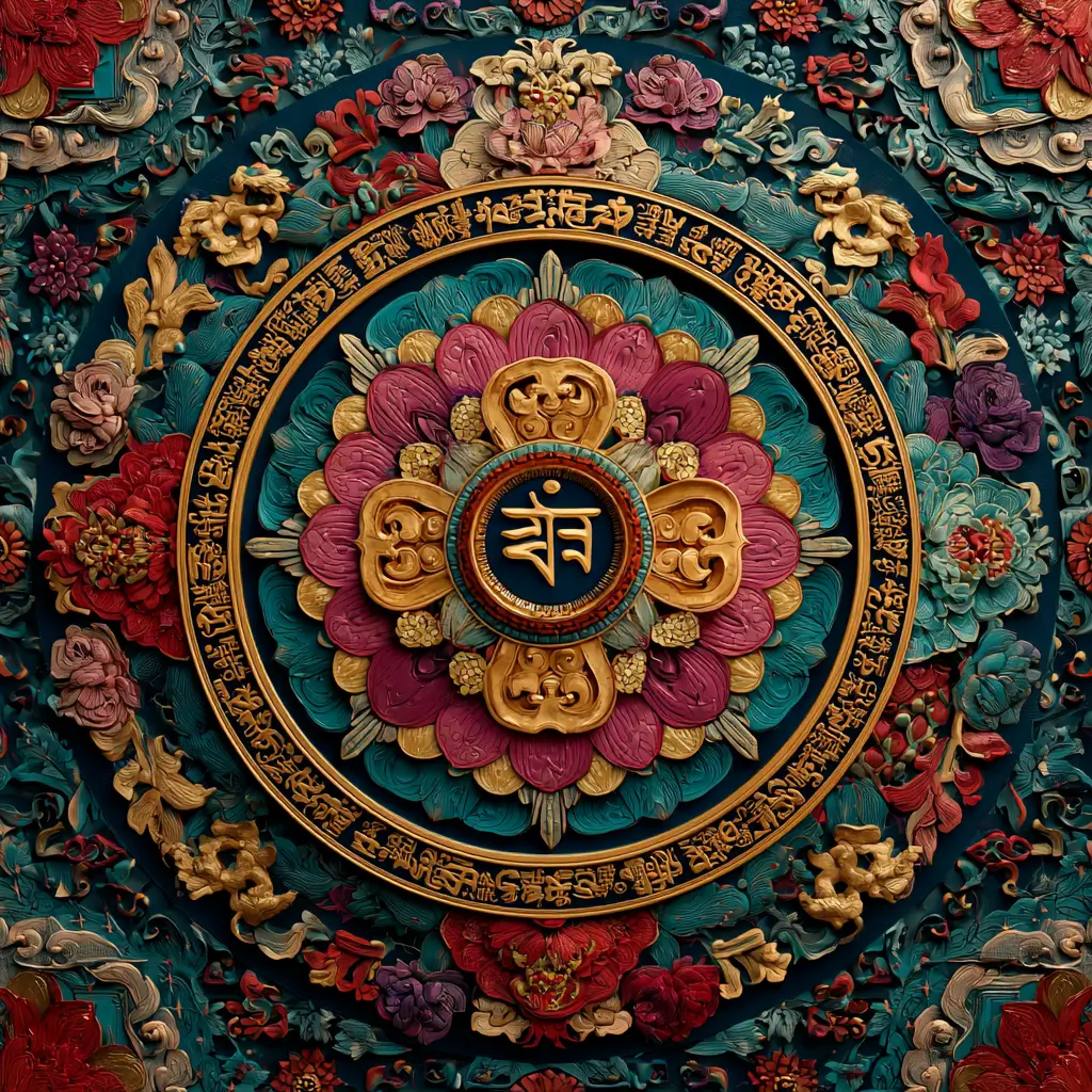 Image du mantra Om Mani Padme Hum, célèbre mantra de compassion dans la tradition tibétaine